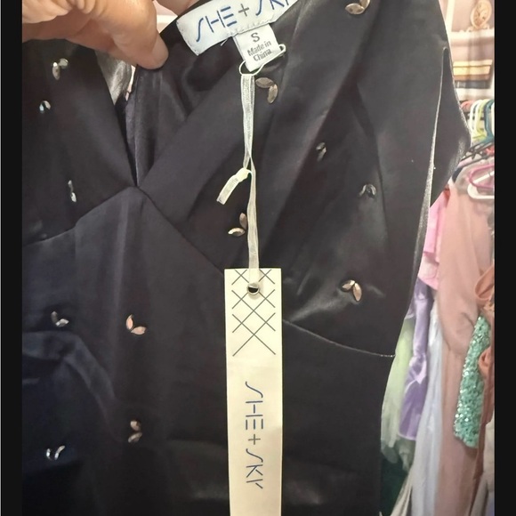 She + Sky dress with adjustable straps Black Dress with Gold Accents - Picture 4 of 7